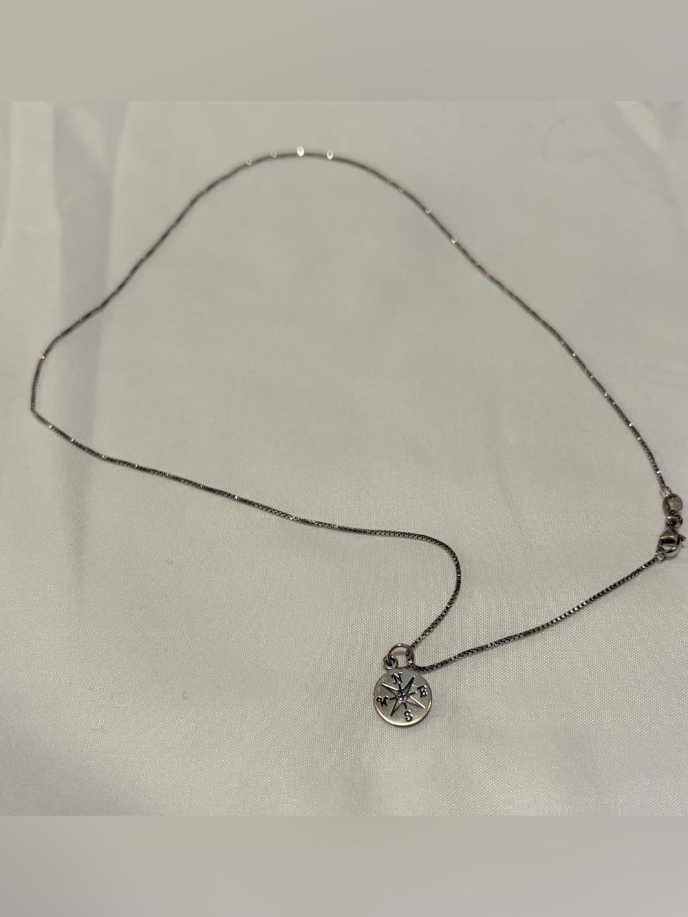Sterling Silver Compass Pendant Necklace - Silver